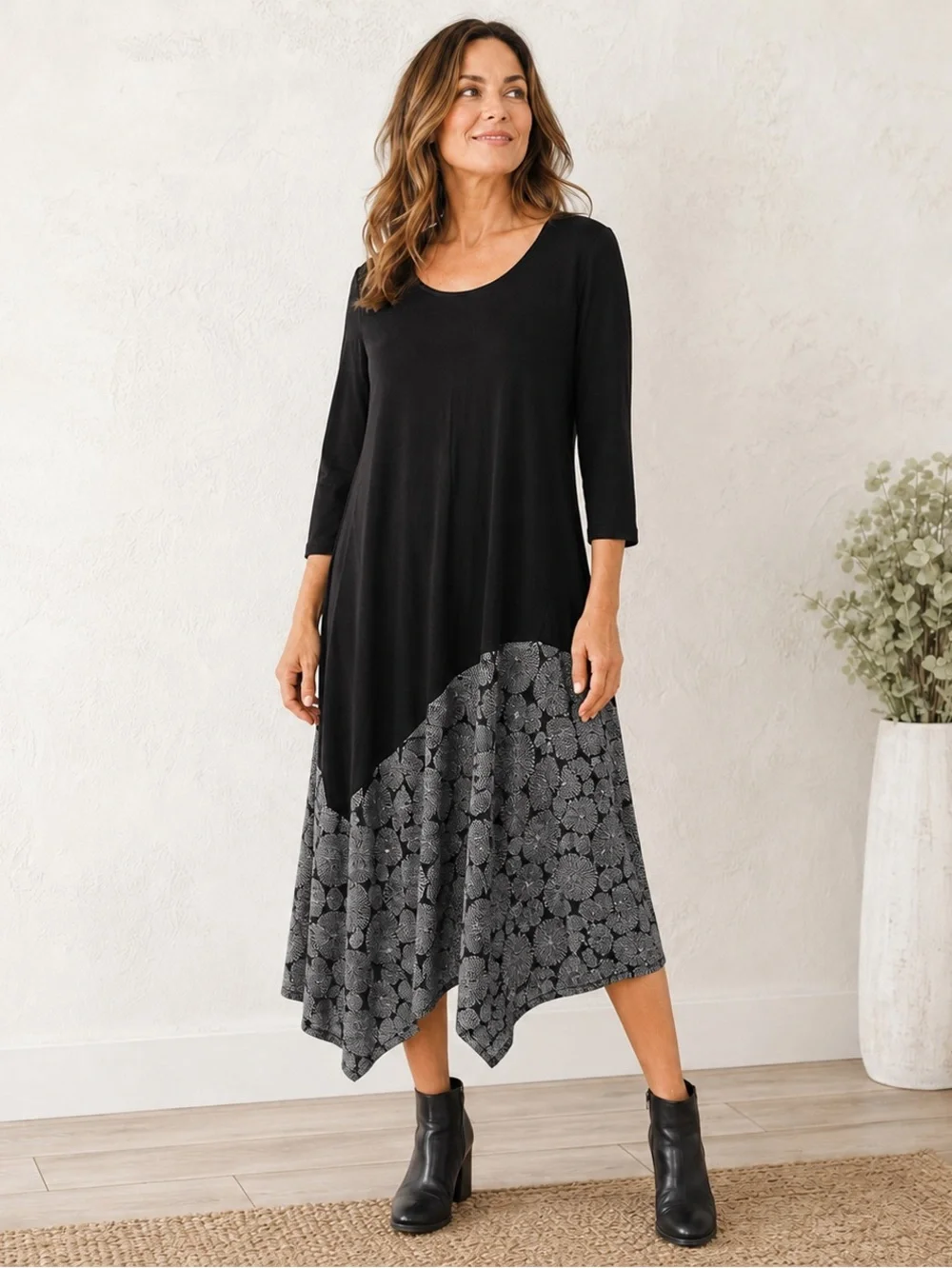 asymmetric tunic dress Asymmetric One-Shoulder Tunic Dress With Textured Accents